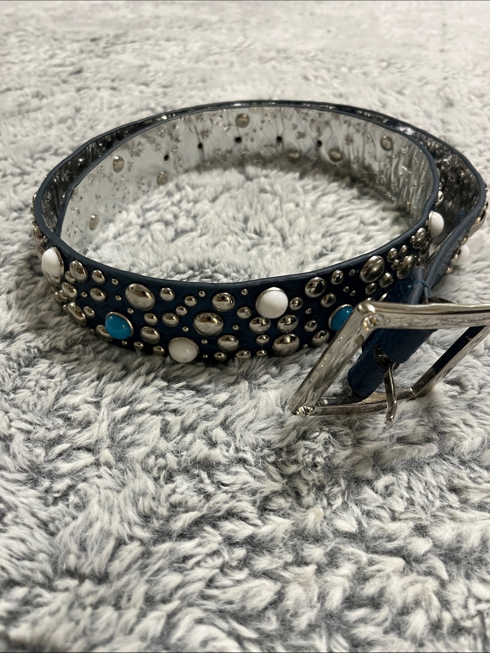 GUESS Blue Leather Belt with Turquoise and White Cabochons